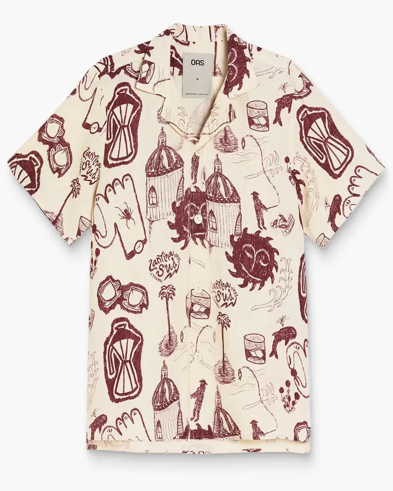 OAS Kurzarmhemd aus Leinen mit Print in Offwhite