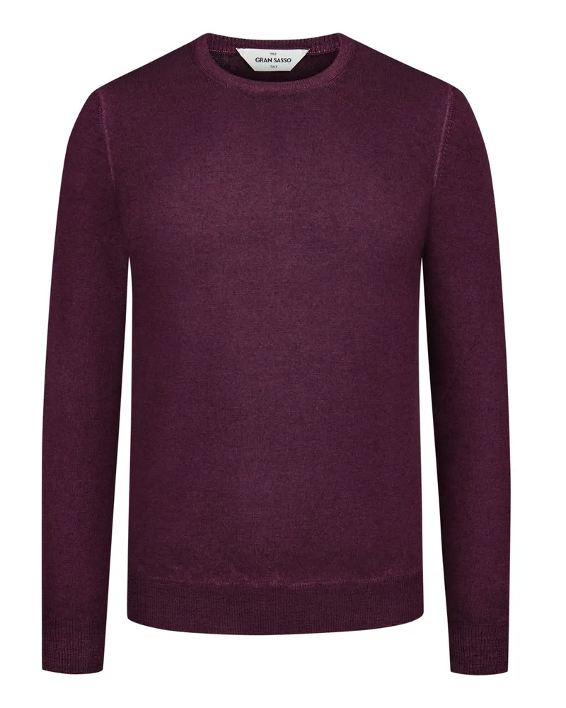 Gran Sasso Pullover aus Schurwolle mit O-Neck und dezenter Waschung in Bordeaux