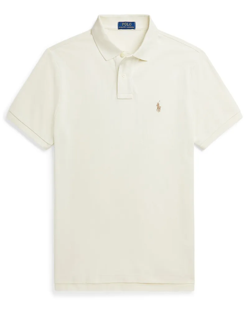 Ralph Lauren Piqué-Poloshirt mit Logo-Stickerei, Custom Slim Fit in Offwhite