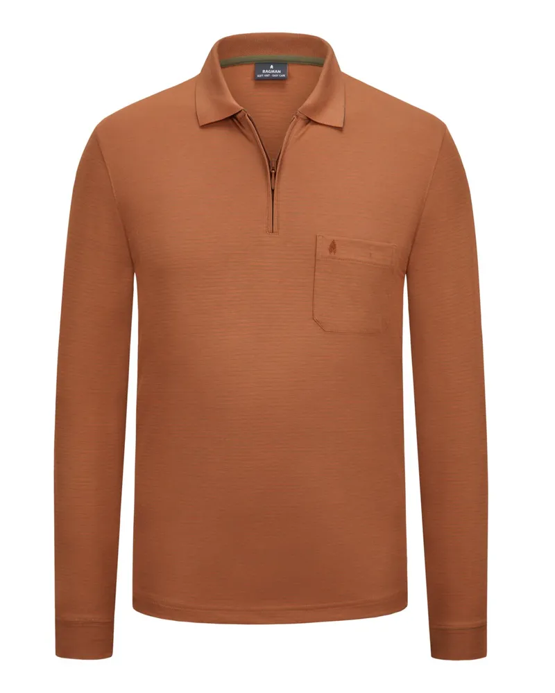 Ragman Langarm-Poloshirt aus softer Baumwollmischung mit Fineliner Orange