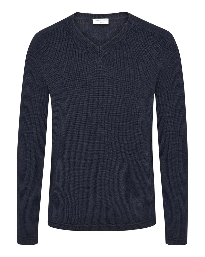 Tiger of Sweden Softer Wollpullover mit Raglanärmeln und V-Ausschnitt in Marine