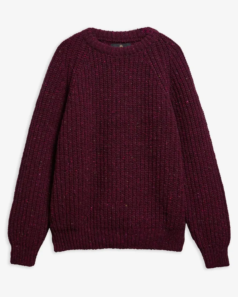 Barbour Rippstrick-Pullover mit O-Neck aus schottischer Donegalwolle in Dunkelrot