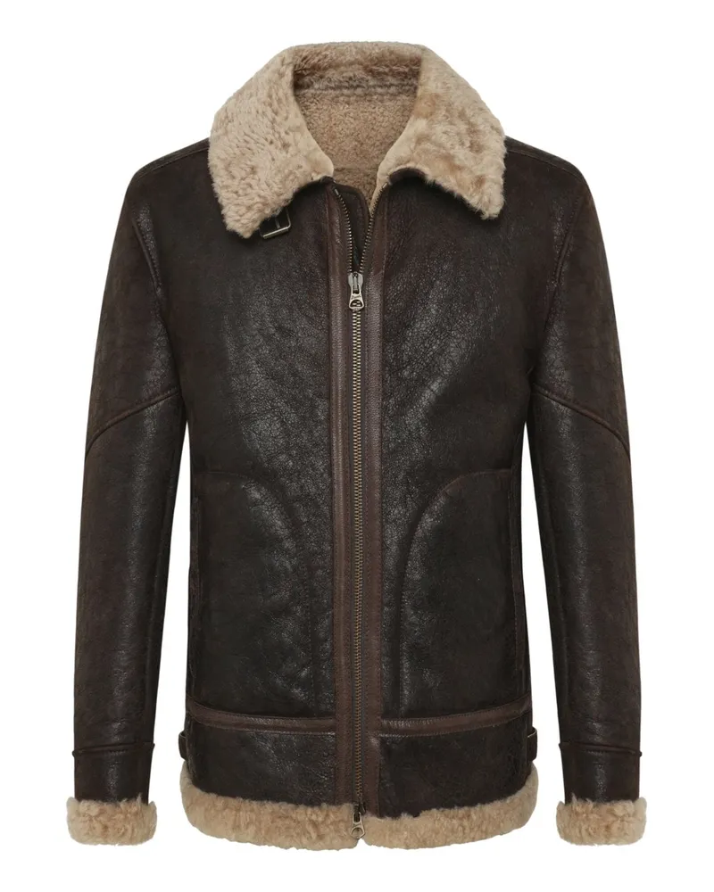 Stewart Lammleder-Fliegerjacke Sylvester Aviator mit Shearling-Kragen in Dunkelbraun