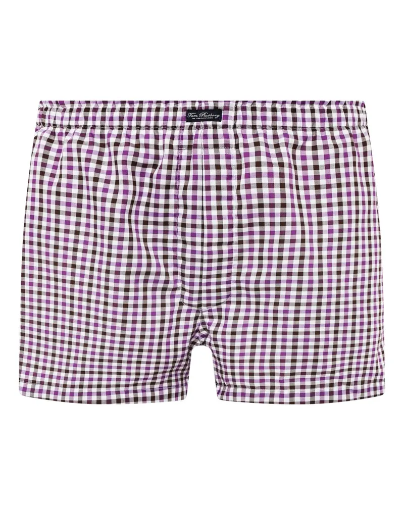 Tom Rusborg Karierte Boxershorts mit Komfortbund in Bordeaux
