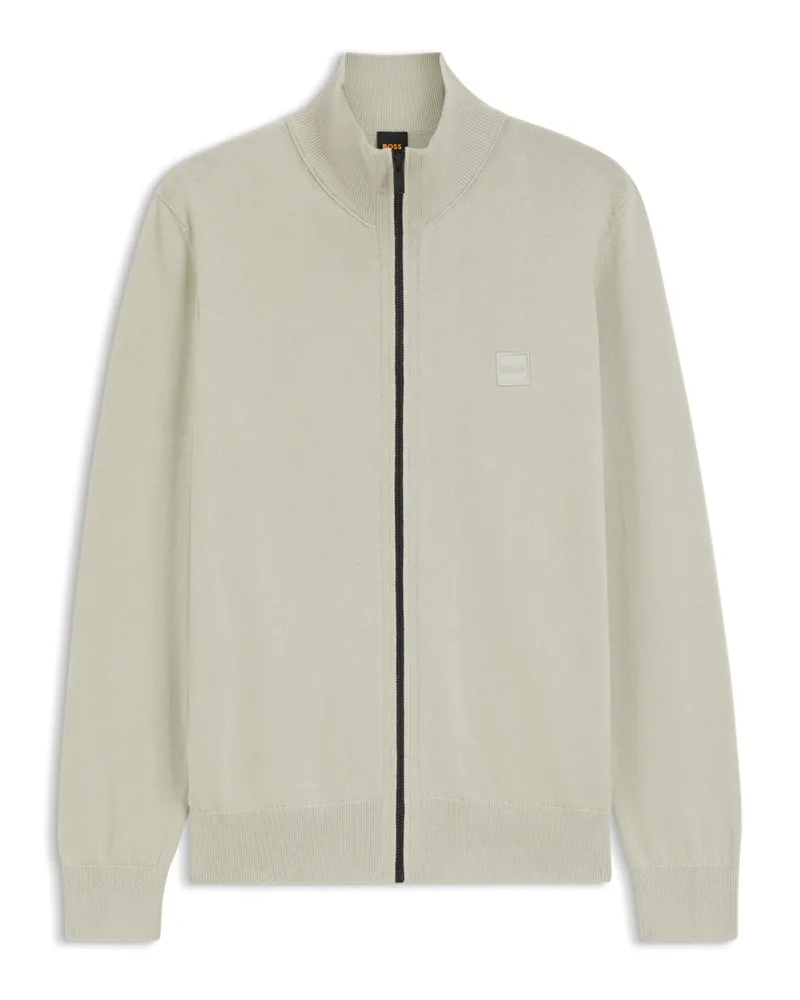 HUGO BOSS Leichte Strickjacke mit Kaschmir und Label-Stickerei in Kreide