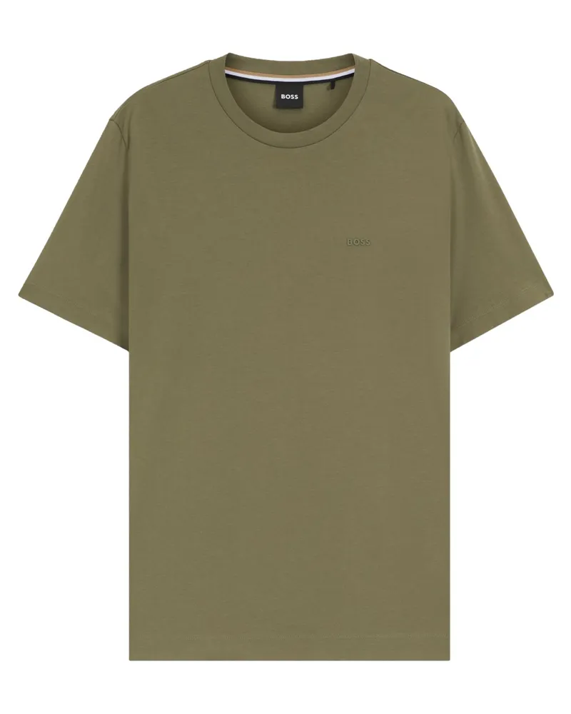 HUGO BOSS T-Shirt aus Baumwolle mit gummiertem Schriftzug in Oliv