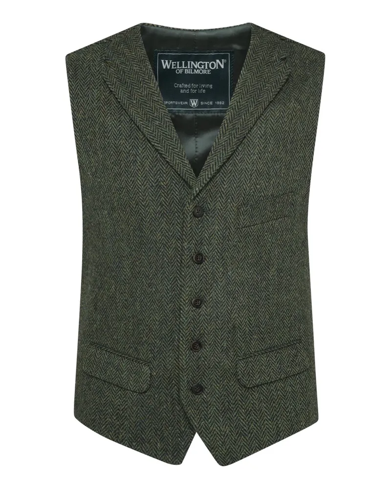 Wellington of Bilmore Harris Tweed-Weste Wales aus Schurwolle mit Fischgrätmuster in Grün