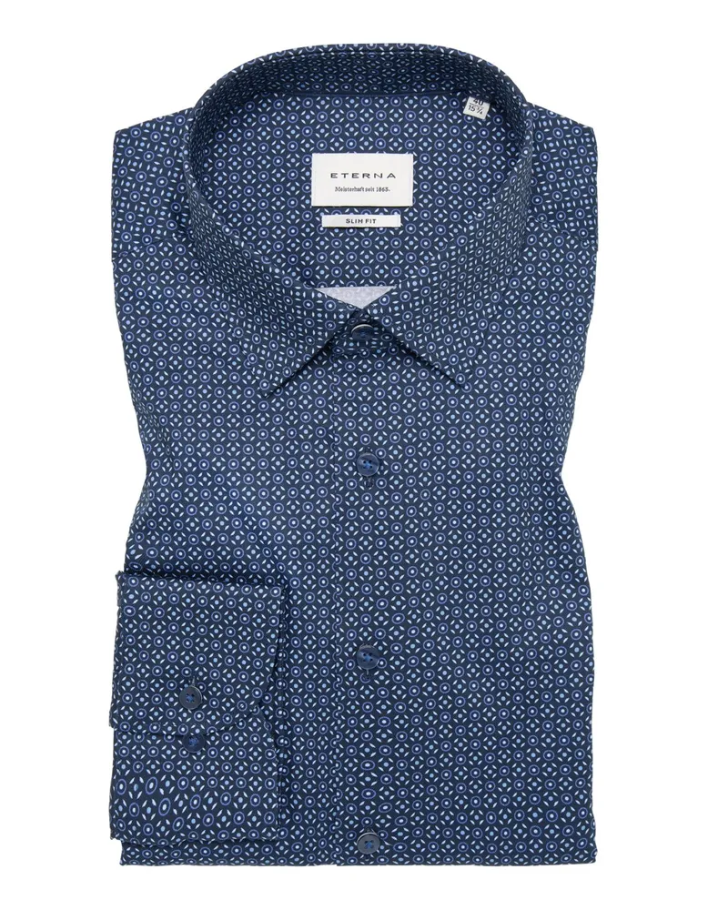 Eterna Gemustertes und bügelfreies Hemd, Slim Fit in Marine