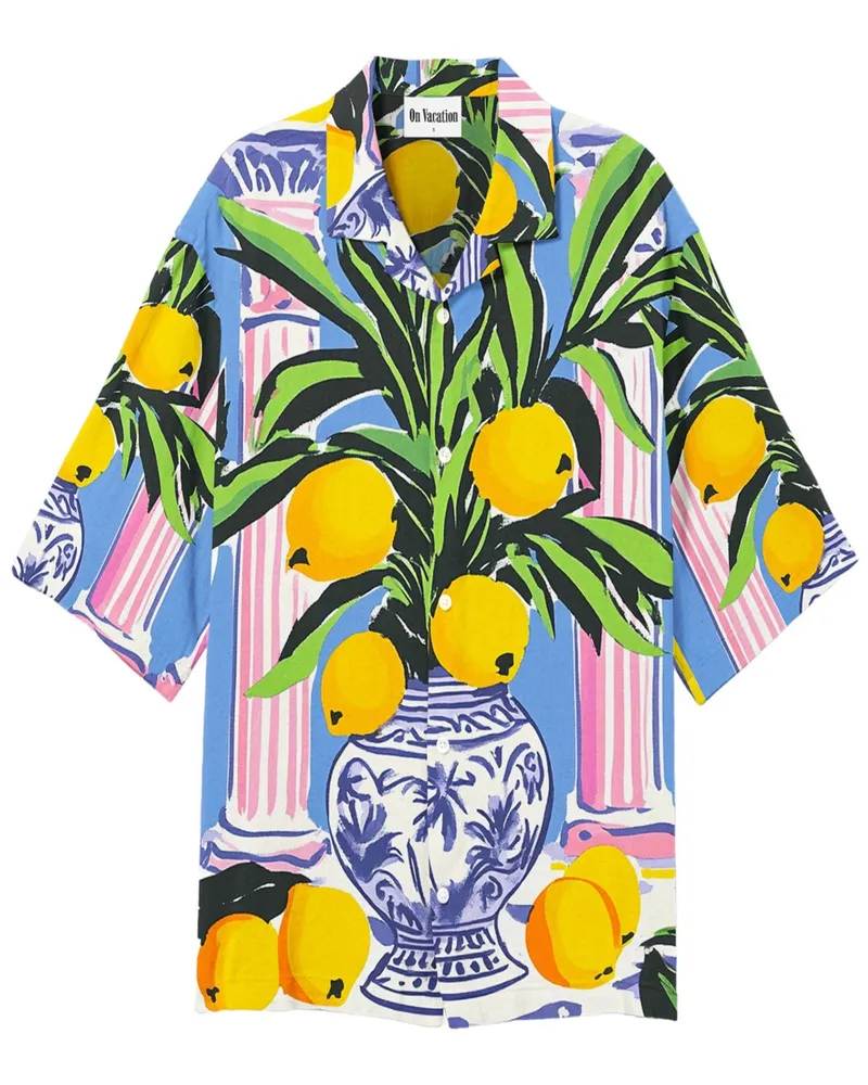 On Vacation Kurzarmhemd mit buntem Zitronen-Print und Resort-Kragen in Multicolor