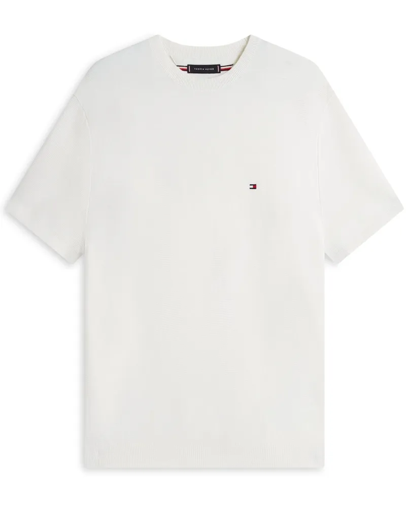 Tommy Hilfiger T-Shirt aus feinem Baumwoll-Mesh mit Logo-Aufnäher in Offwhite