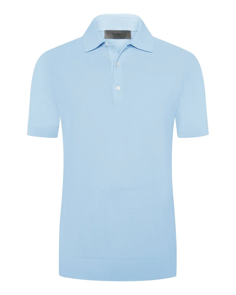 Ferrante Unifarbenes Poloshirt aus Baumwolle in Reiskornstruktur in Hellblau