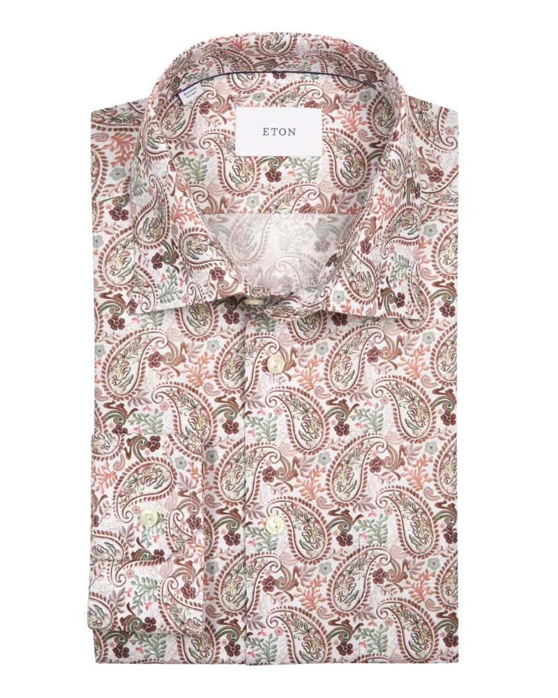 Eton Knitterfreies Hemd mit Paisley-Muster und Lyocell-Anteil, Classic in Beige
