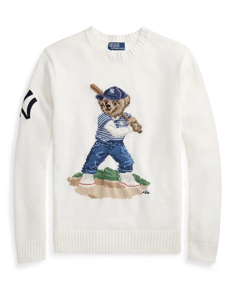Ralph Lauren Rundhalspullover mit Baseball Polo Bear-Stickerei in Weiß