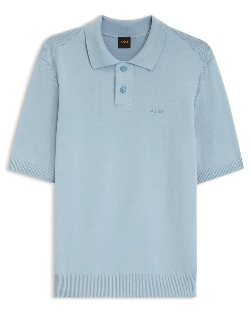 HUGO BOSS Leichtes Strick-Poloshirt aus einem Baumwollgemisch in Blau