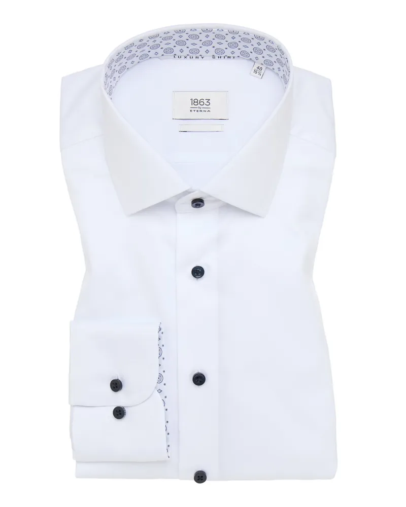 Eterna Baumwollhemd in Vollzwirn-Qualität mit Ausputz, Modern Fit in Weiß