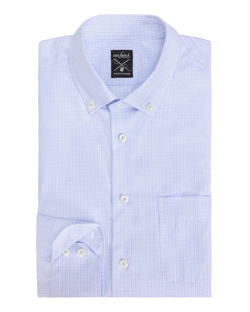 van Laack Kariertes Baumwollhemd mit Brusttasche, Tailor Fit in Hellblau
