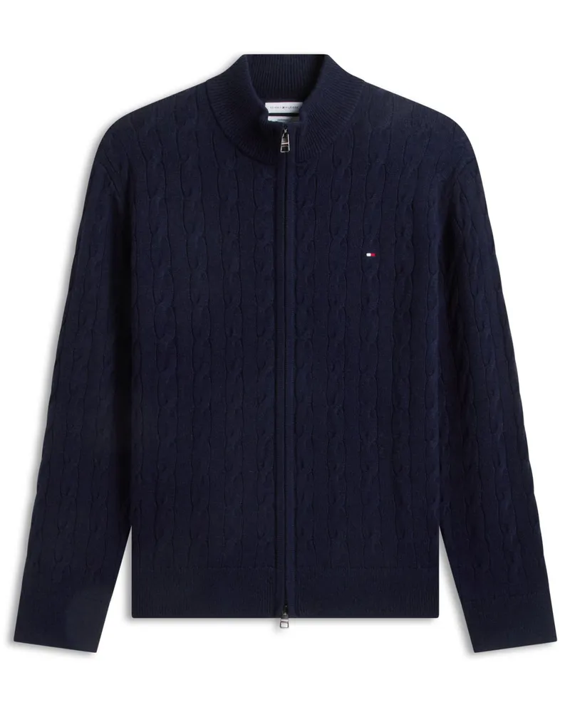 Tommy Hilfiger Strickjacke aus Lammwolle mit Zopfmuster in Marine