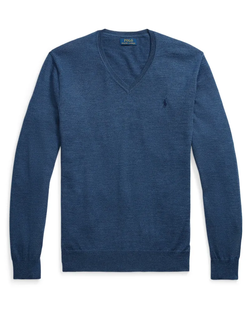 Ralph Lauren Pullover aus waschbarer Merinowolle, Slim Fit in Blau