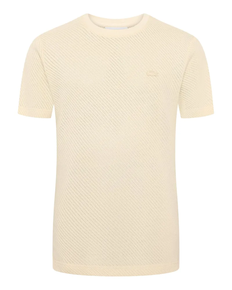 Lacoste Unifarbenes T-Shirt aus Baumwollspitze, Regular Fit in Offwhite
