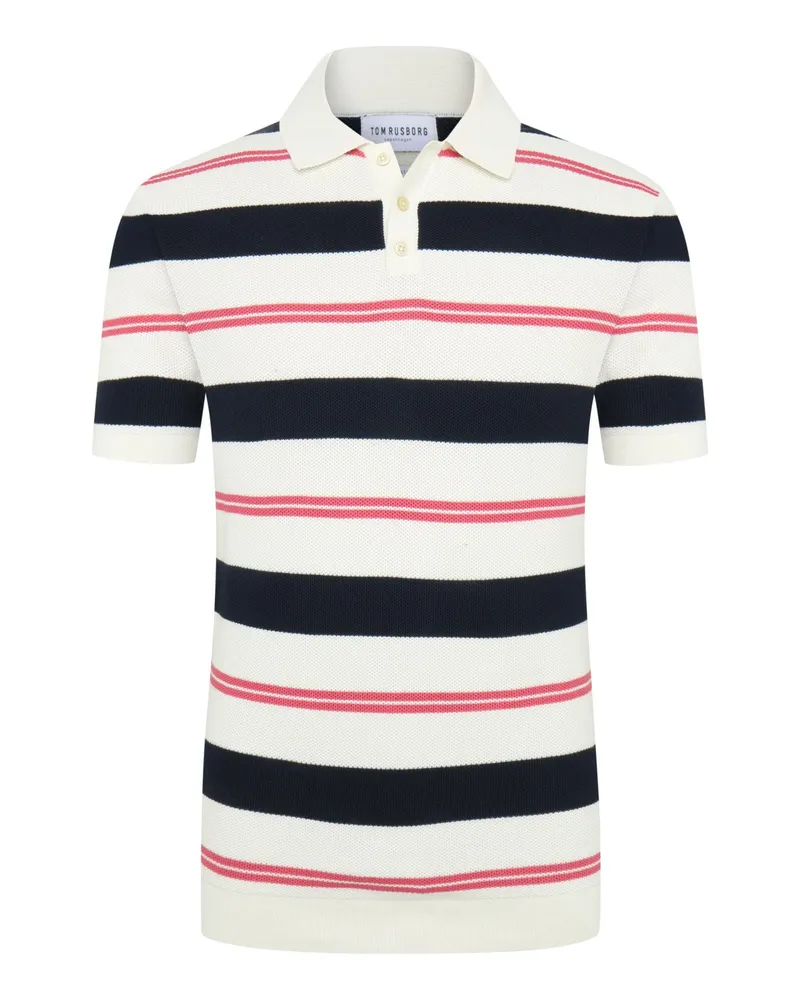 Tom Rusborg Poloshirt aus Baumwolle mit Blockstreifen in Offwhite