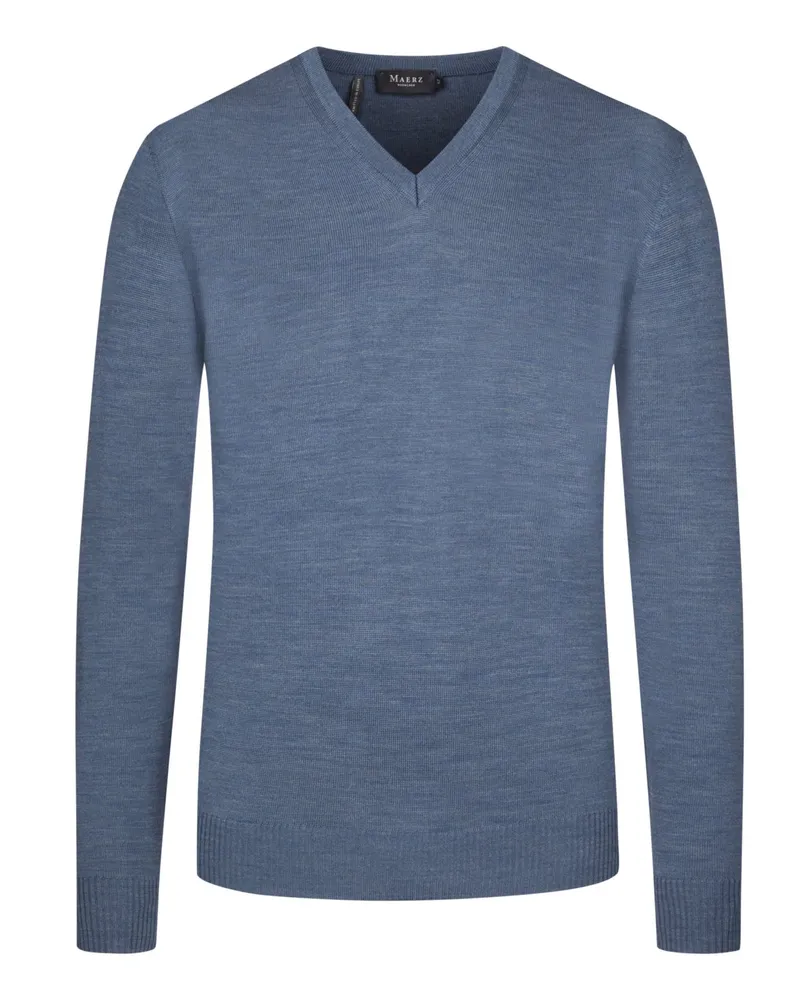 Maerz Leichter Pullover aus Merinowolle mit V-Ausschnitt in Superwash-Qualität in Denim