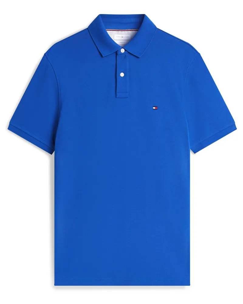 Tommy Hilfiger Unifarbenes Poloshirt 1985 und kleiner Flag-Stickerei, Regular Fit in Königsblau