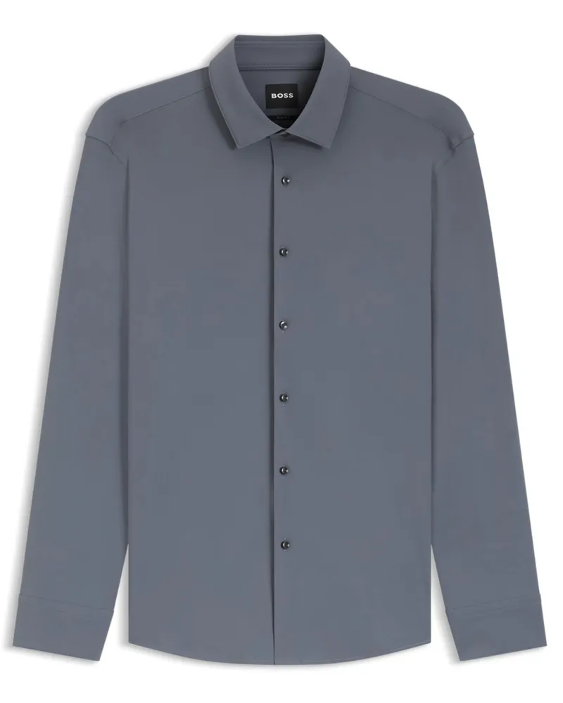HUGO BOSS Bügelleichtes Performance-Hemd mit Kentkragen, Slim in Anthrazit