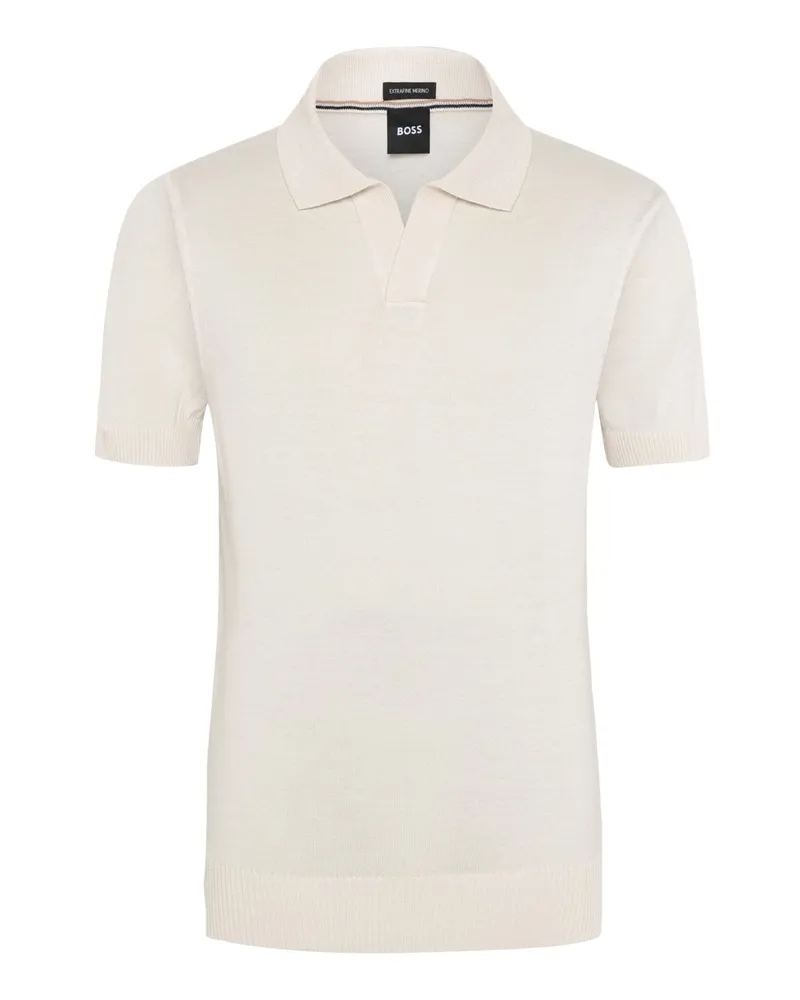 HUGO BOSS Strick-Poloshirt aus feiner Merinowolle in Offwhite
