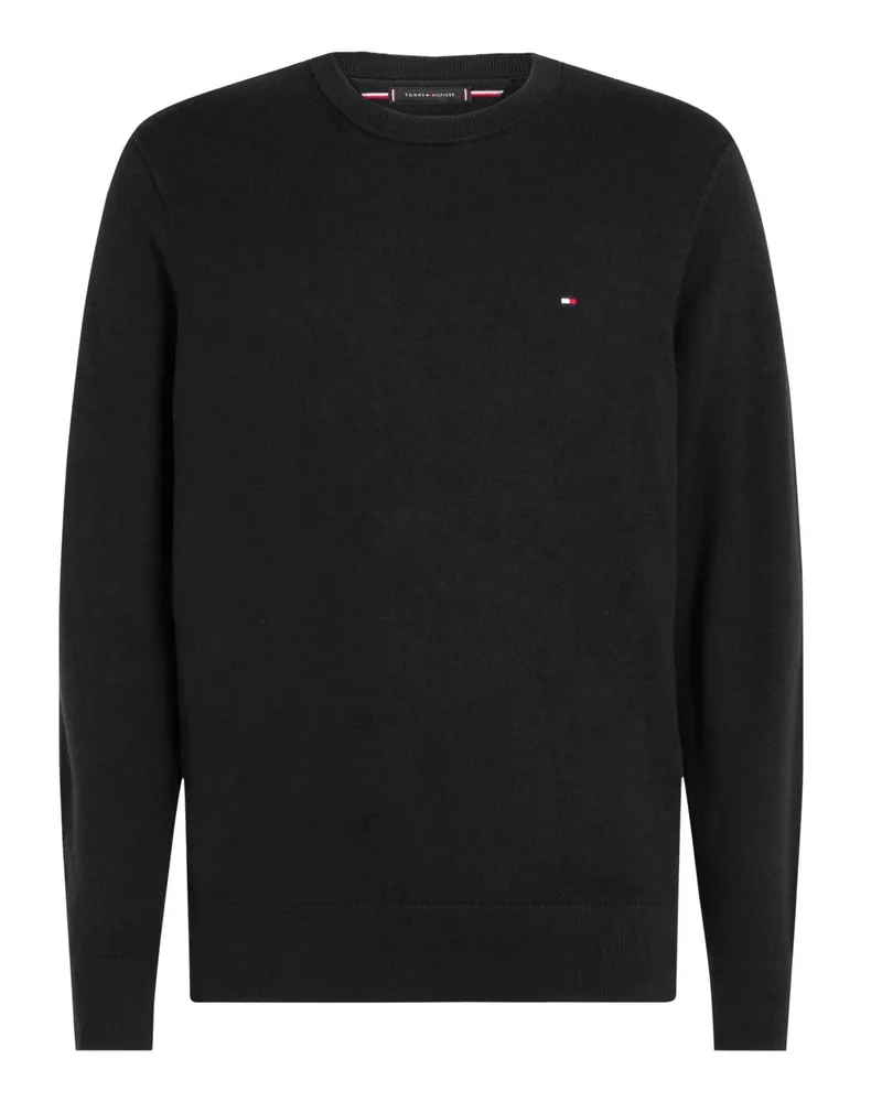Tommy Hilfiger Softer Pullover mit Kaschmir und kleiner Flag-Stickerei in Schwarz