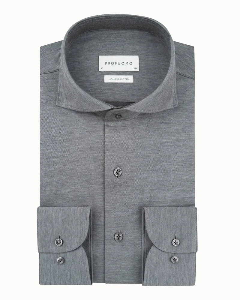 Profuomo Japanese Knitted Hemd mit Haifischkragen, Slim Fit in Anthrazit