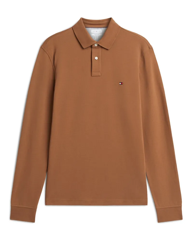 Tommy Hilfiger Langarm-Poloshirt aus Baumwoll-Piqué, Regular Fit in Cognac