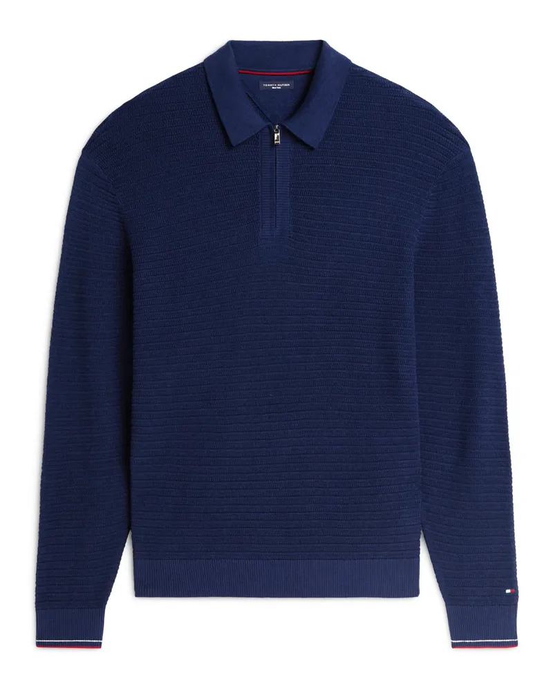 Tommy Hilfiger Langarm-Strick-Poloshirt mit Seide und Lyocell in Marine