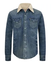 Ralph Lauren Distressed Jeansjacke mit Teddyfell-Futter Denim