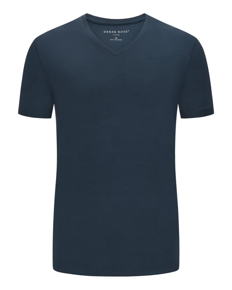 Derek Rose T-Shirt aus Modal mit Stretchanteil und V-Ausschnitt in Marine