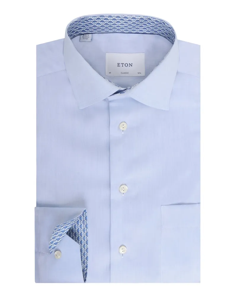 Eton Baumwollhemd mit Ausputz und Brusttasche, Classic Fit in Hellblau