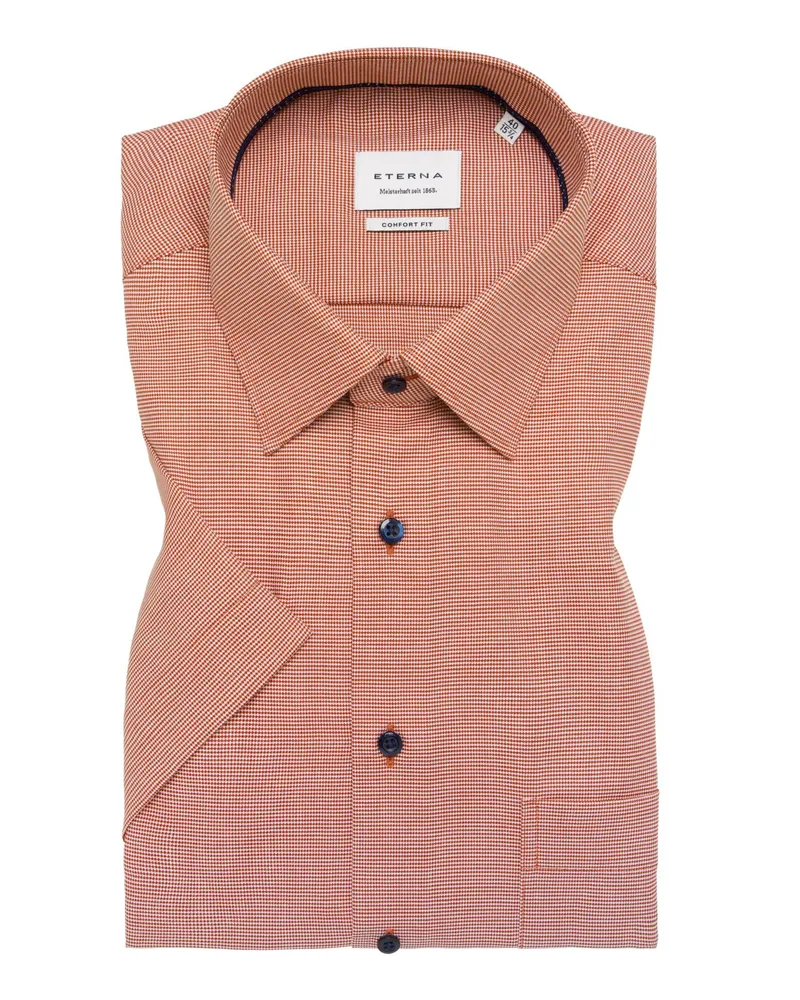 Eterna Kurzarmhemd aus Baumwolle mit Pepita-Muster, Comfort Fit in Orange