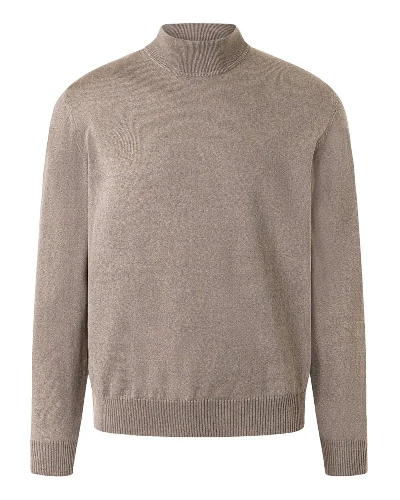Maerz Leichter Pullover aus maschinenwaschbarer Merinowolle mit niedrigem Stehkragen in Beige