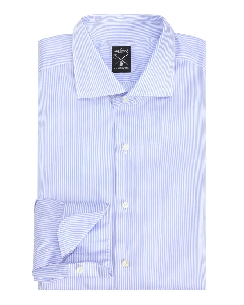 van Laack Gestreiftes Baumwollhemd mit Haifischkragen in Popeline-Qualität, Tailor Fit in Blau