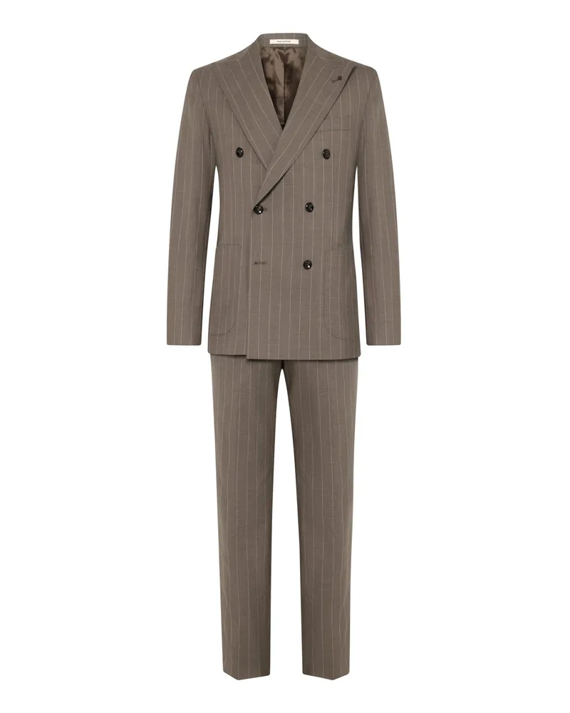 Tagliatore Zweireihiger Anzug mit Nadelstreifen und Spitzfasson aus Schurwolle in Braun