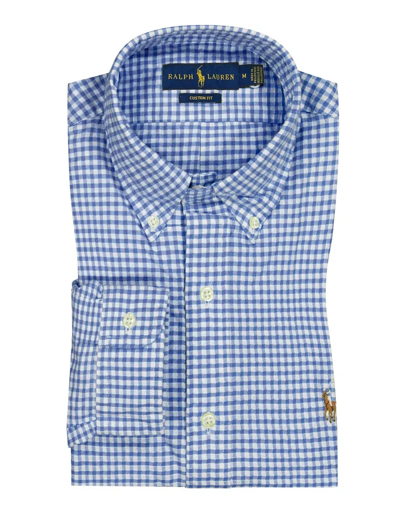 Ralph Lauren Kariertes Hemd, Custom Fit in Blau
