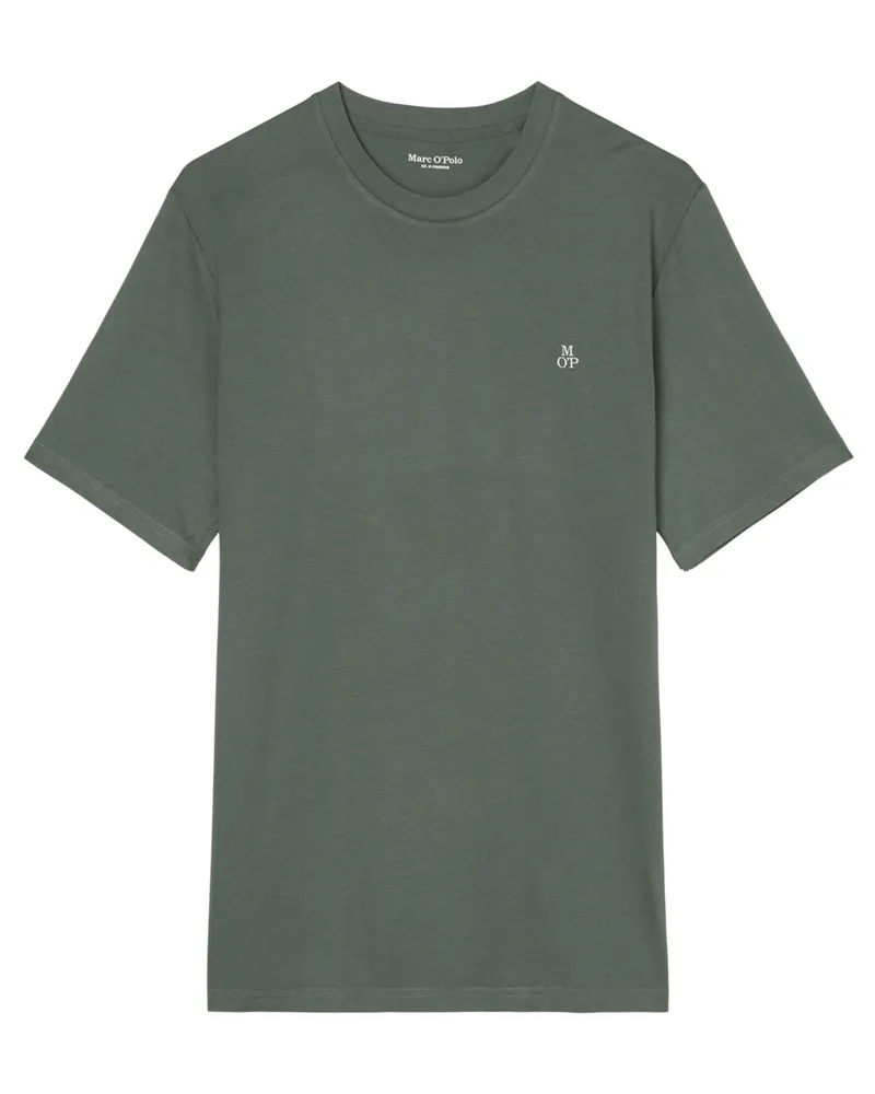 Marc O'Polo T-Shirt mit Rundhals und Label-Print, Regular Fit in Oliv