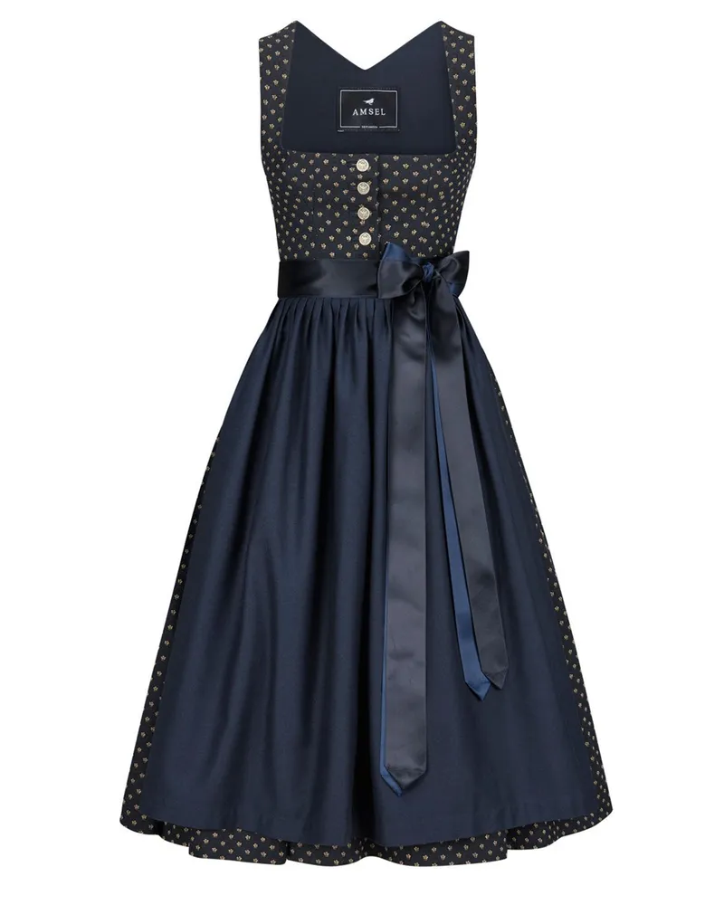 Amsel Dirndl Clea mit Jacquard-Muster und Schürze in Blau