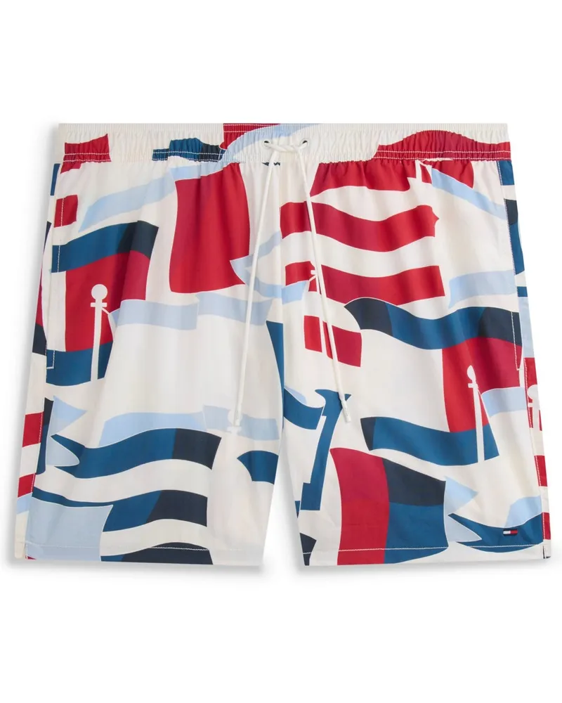 Tommy Hilfiger Schnelltrocknende Badeshorts mit Flag-Print in Rot