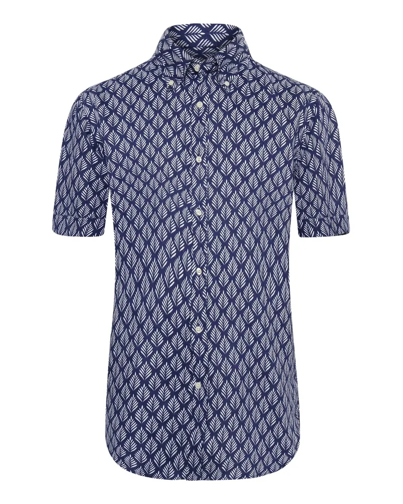 Tom Rusborg Sommerliches Leinen-kurzarmhemd mit Ornament-Print, Regular in Marine
