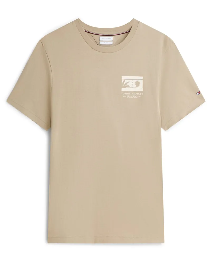 Tommy Hilfiger T-Shirt aus Baumwolle mit Label-Print, Regular Fit in Beige