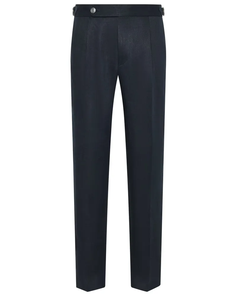 HUGO BOSS Leichte Leinenhose mit verstellbaren Riegeln am Bund in Marine