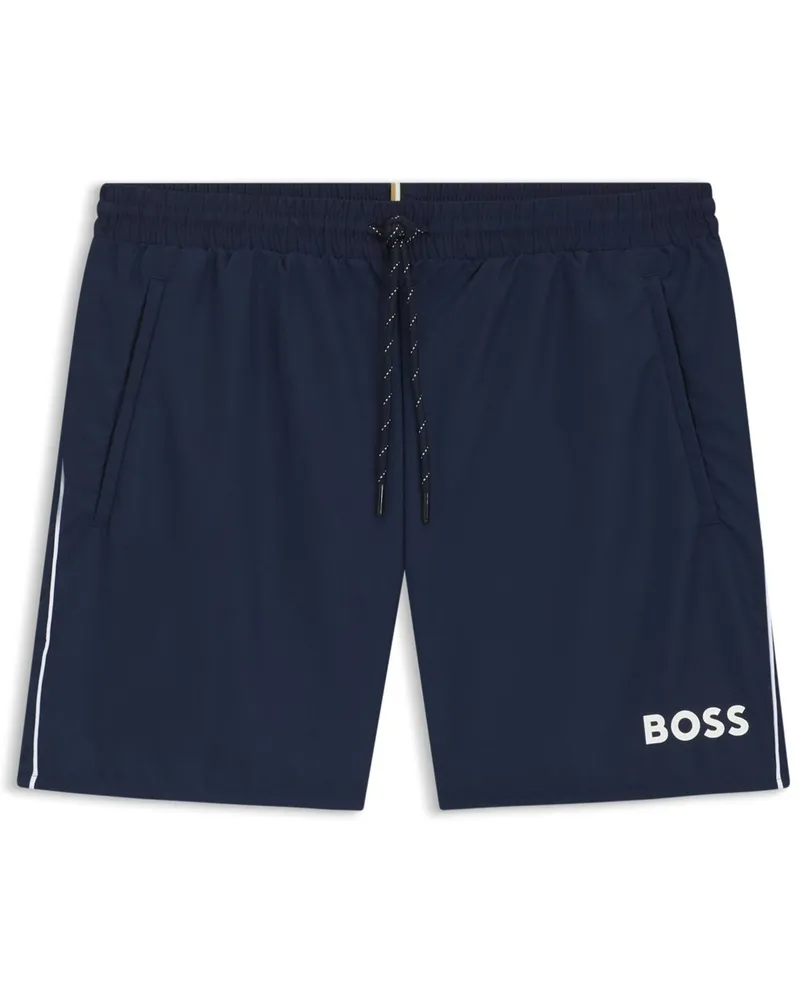 HUGO BOSS Leichte und schnelltrocknende Badeshorts mit Seitenstreifen in Marine