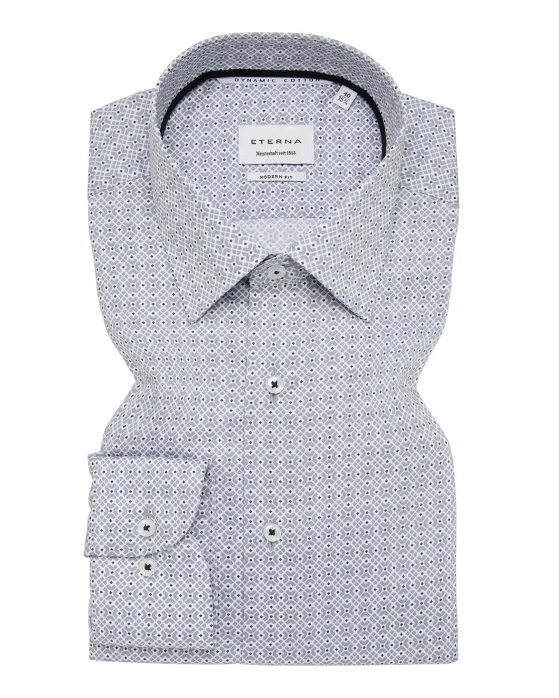 Eterna Bügelfreies Baumwollhemd mit Print, Modern Fit in Grau
