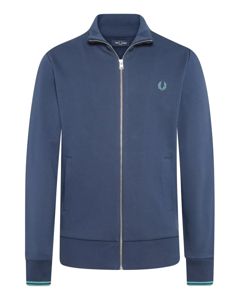 Fred Perry Sweatjacke aus Baumwolle mit Zip und Logo-Stickerei in Mittelblau