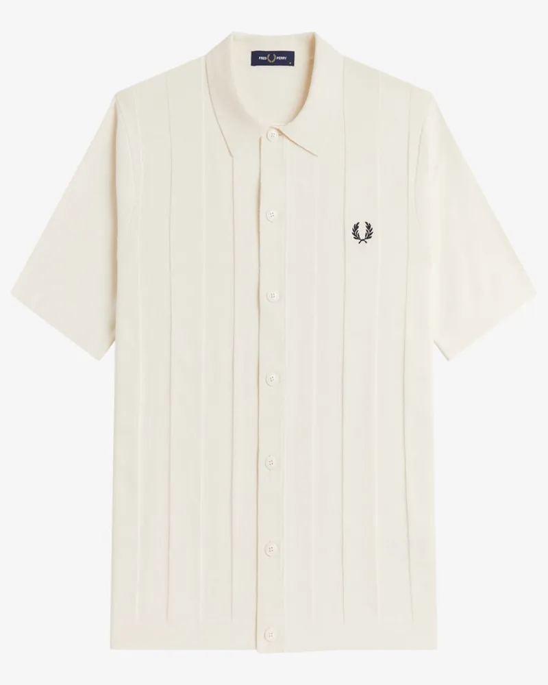Fred Perry Feinstrick-Poloshirt mit Schattenstreifen und Knopfleiste in Offwhite